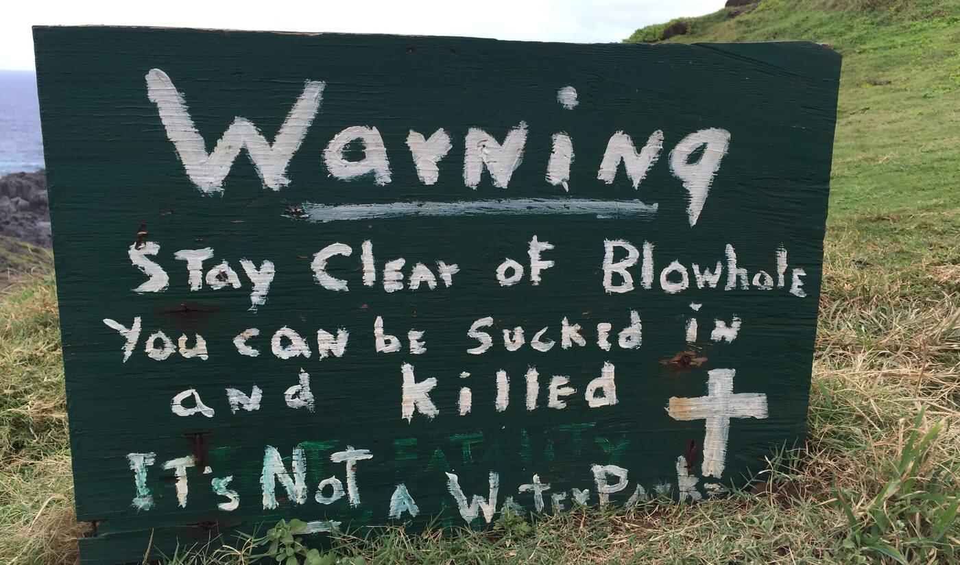 Sign warning of certain death from killer blowhole